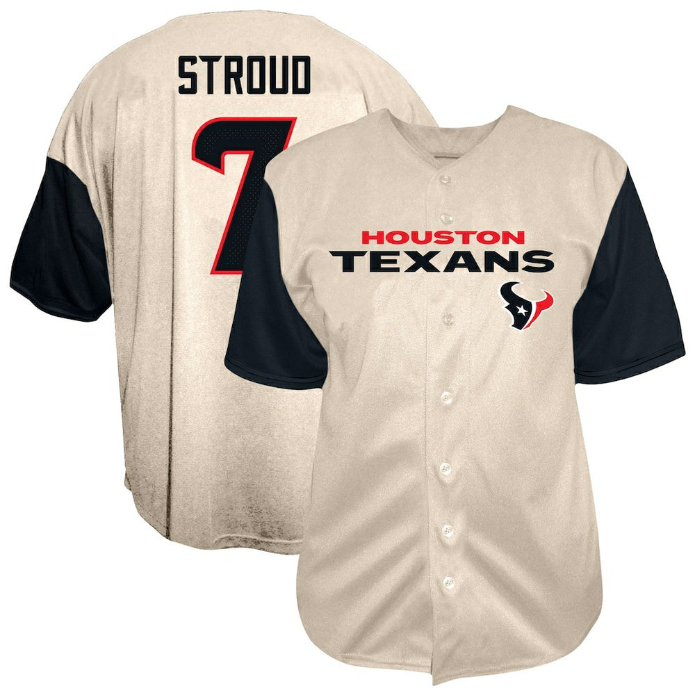 Fanatics C.J. Stroud Houston Texans Big & Tall Baseball Button-Up Shirt Cream