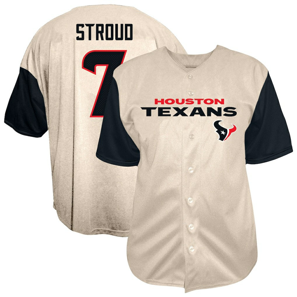Fanatics C.J. Stroud Houston Texans Big & Tall Baseball Button-Up Shirt Cream