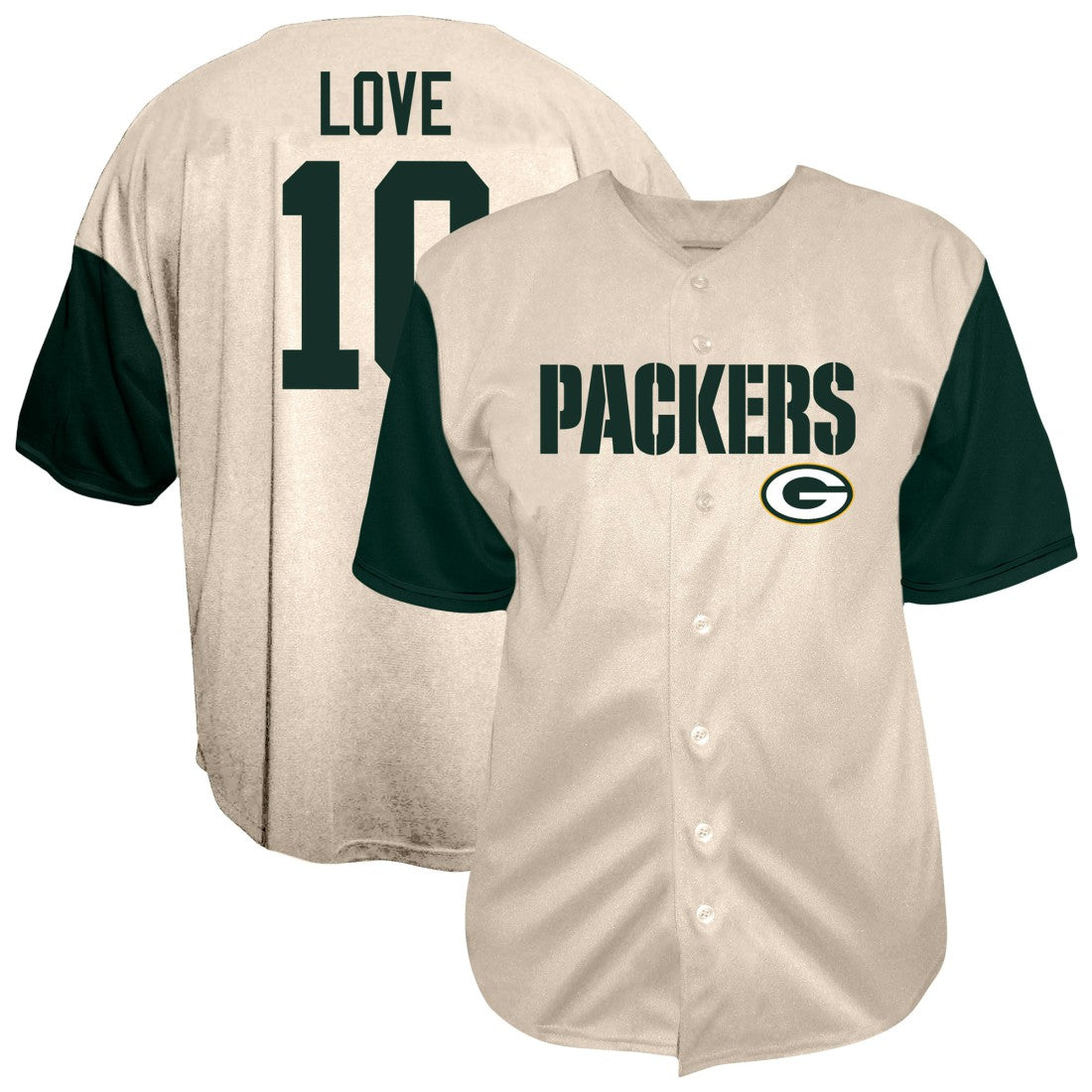 Fanatics Jordan Love Green Bay Packers Big & Tall Baseball Button-Up Shirt Cream