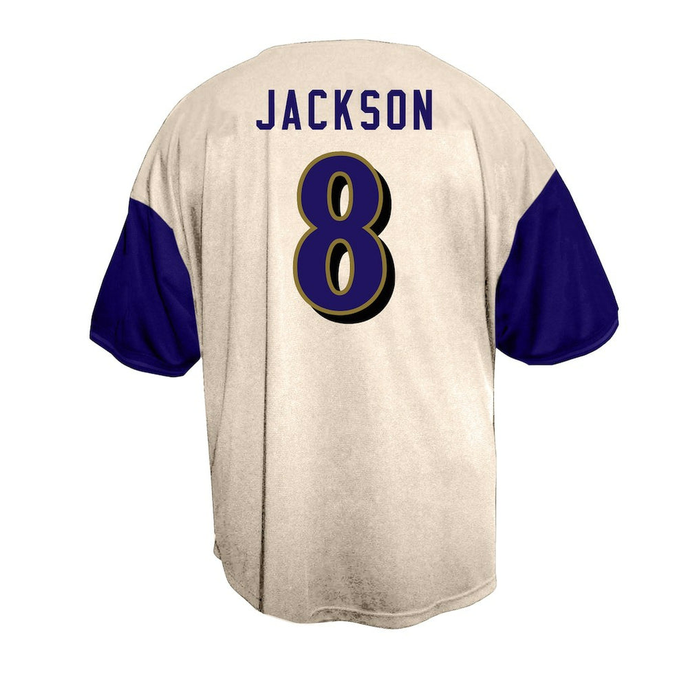 Fanatics Lamar Jackson Baltimore Ravens Big & Tall Baseball Button-Up Shirt Cream