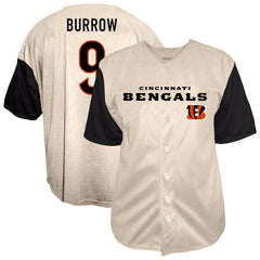 Fanatics Joe Burrow Cincinnati Bengals Big & Tall Baseball Button-Up Shirt Cream