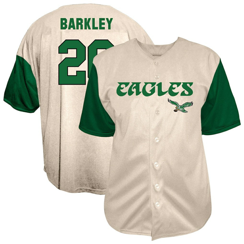 Fanatics Saquon Barkley Philadelphia Eagles Big & Tall Baseball Button-Up Shirt Cream
