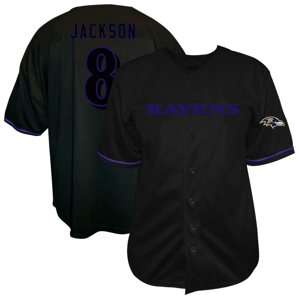 Fanatics Lamar Jackson Baltimore Ravens Big & Tall Baseball Button-Up Shirt Black