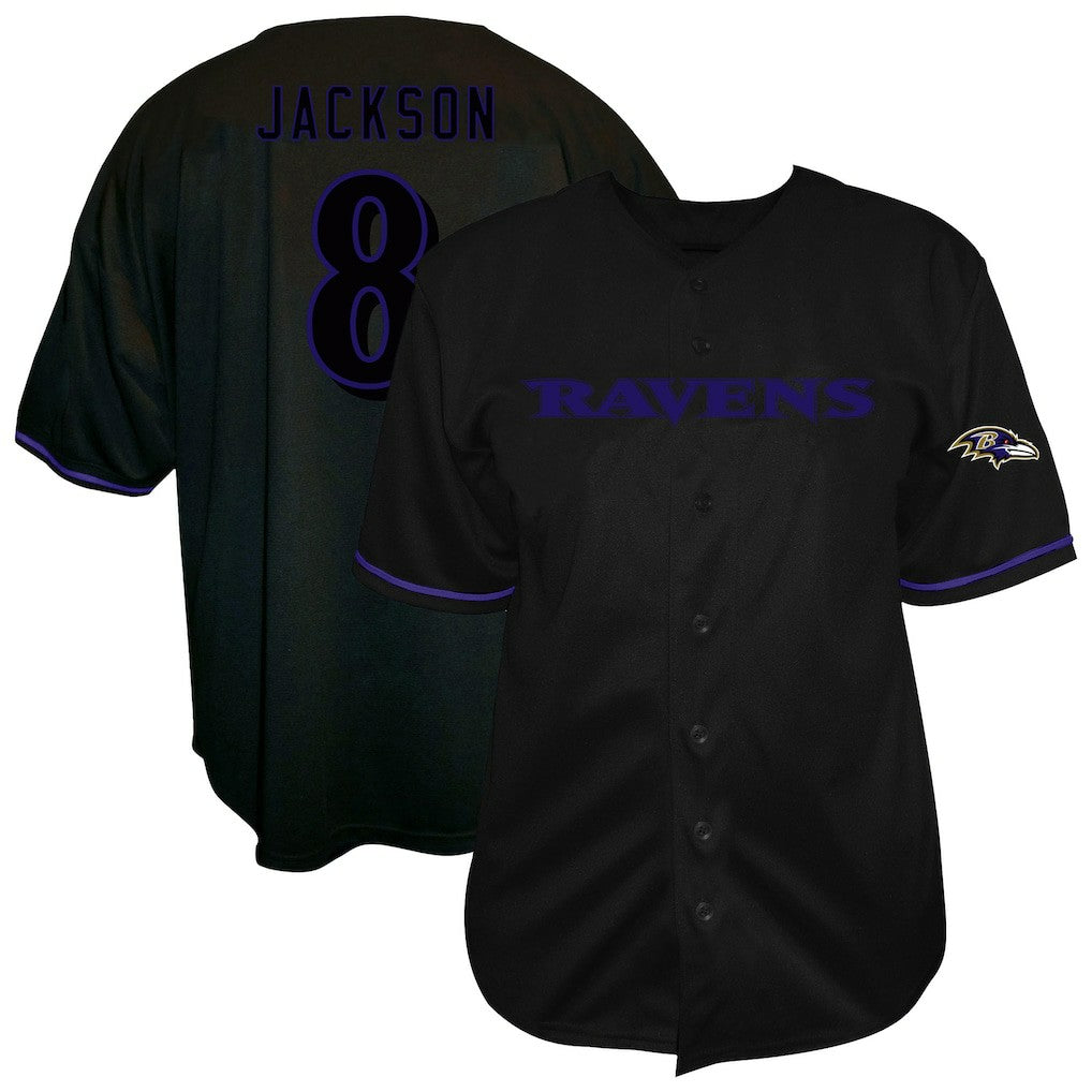 Fanatics Lamar Jackson Baltimore Ravens Big & Tall Baseball Button-Up Shirt Black