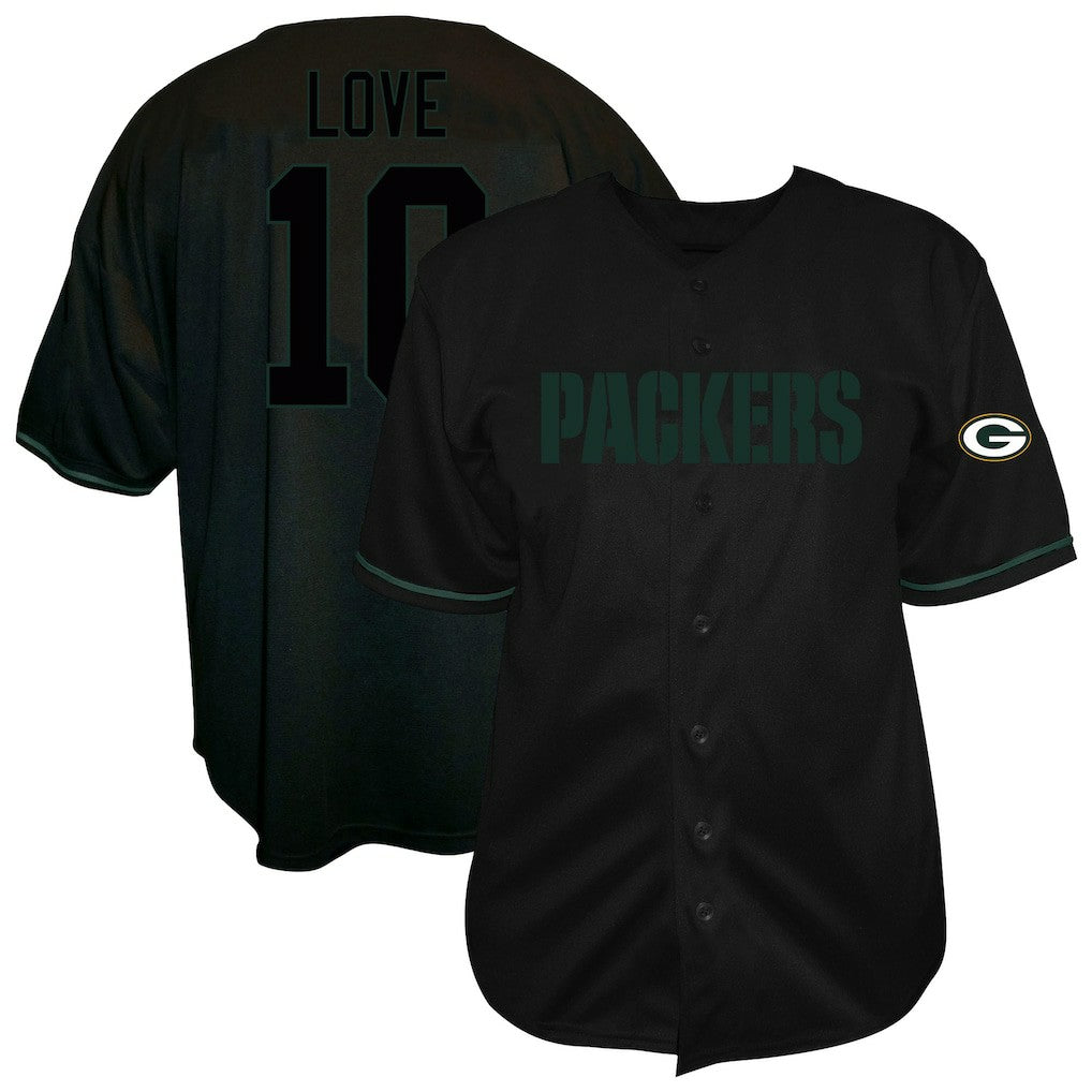 Fanatics Jordan Love Green Bay Packers Big & Tall Baseball Button-Up Shirt Black