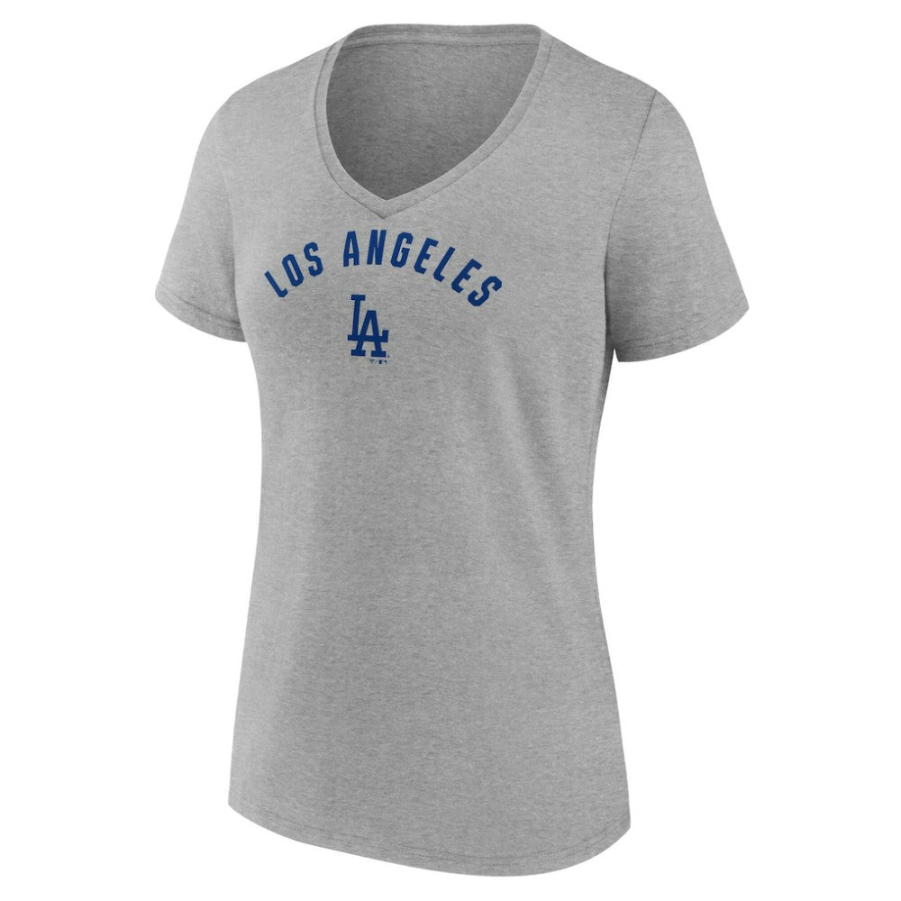 Los Angeles Dodgers Fanatics Women's V-Neck T-Shirt - Heather Gray - Fanatics Discount