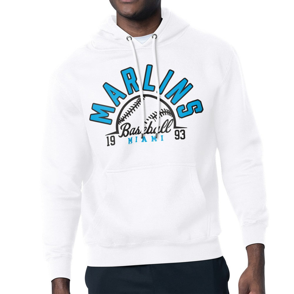 Miami Marlins Starter Half Ball Team Graphic Pullover Hoodie - White - MLB Discount