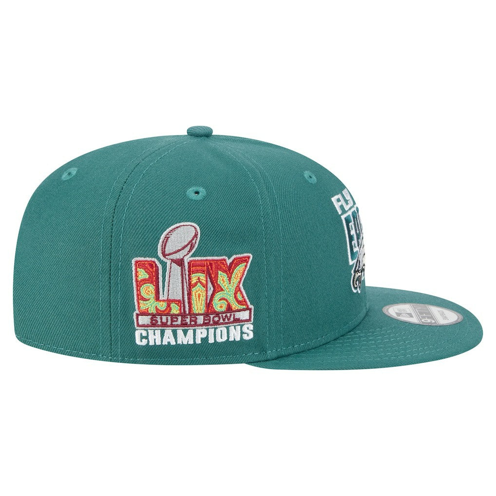 Philadelphia Eagles New Era Super Bowl LIX Champions Side Patch 9FIFTY Snapback Hat Midnight Green