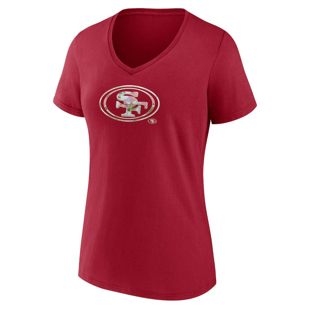 San Francisco 49ers Women's Number 1 Mom Floral V-Neck T-Shirt Scarlet
