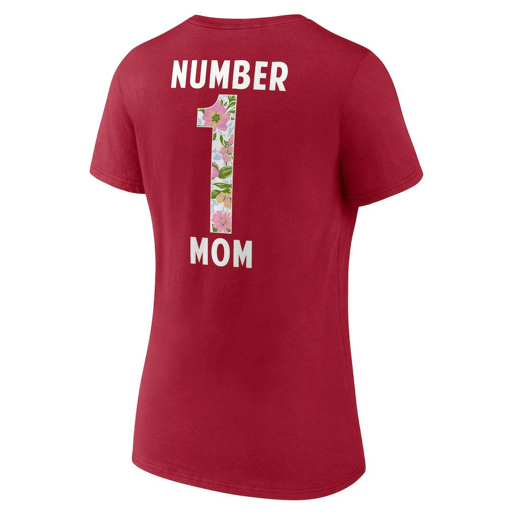 San Francisco 49ers Women's Number 1 Mom Floral V-Neck T-Shirt Scarlet