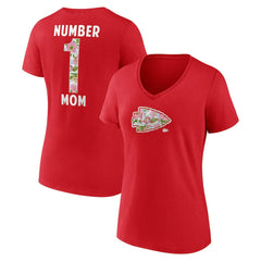 Kansas City Chiefs Women's Number 1 Mom Floral V-Neck T-Shirt Red