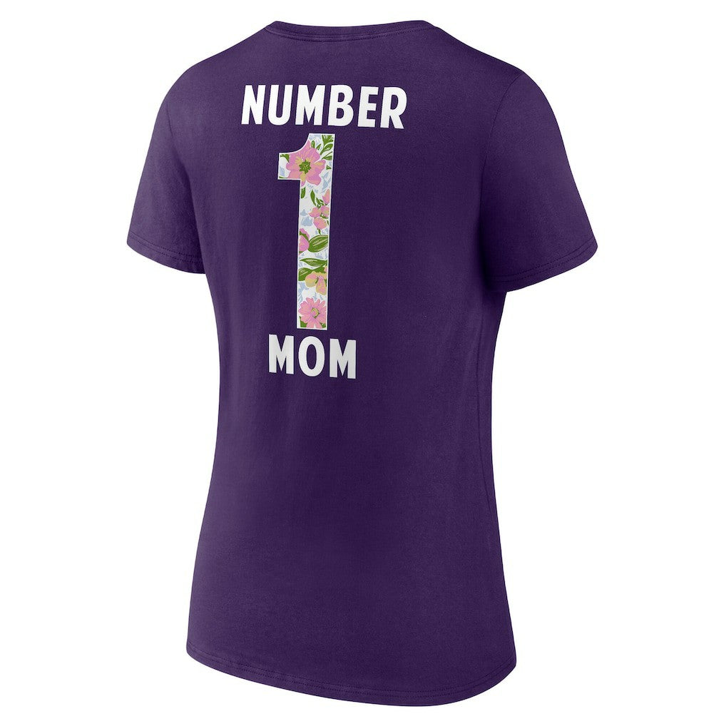Baltimore Ravens Women's Number 1 Mom Floral V-Neck T-Shirt Purple