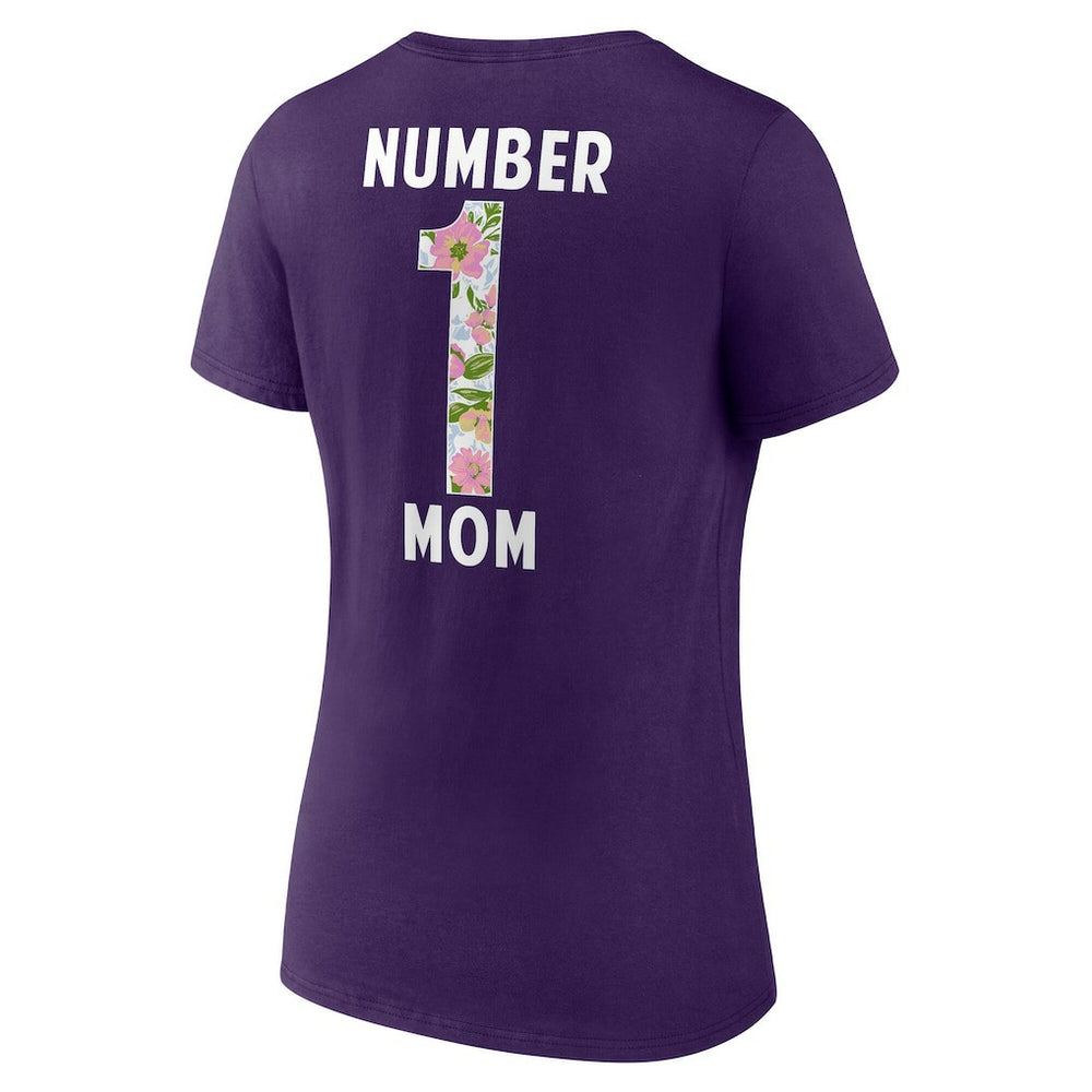 Baltimore Ravens Women's Number 1 Mom Floral V-Neck T-Shirt Purple