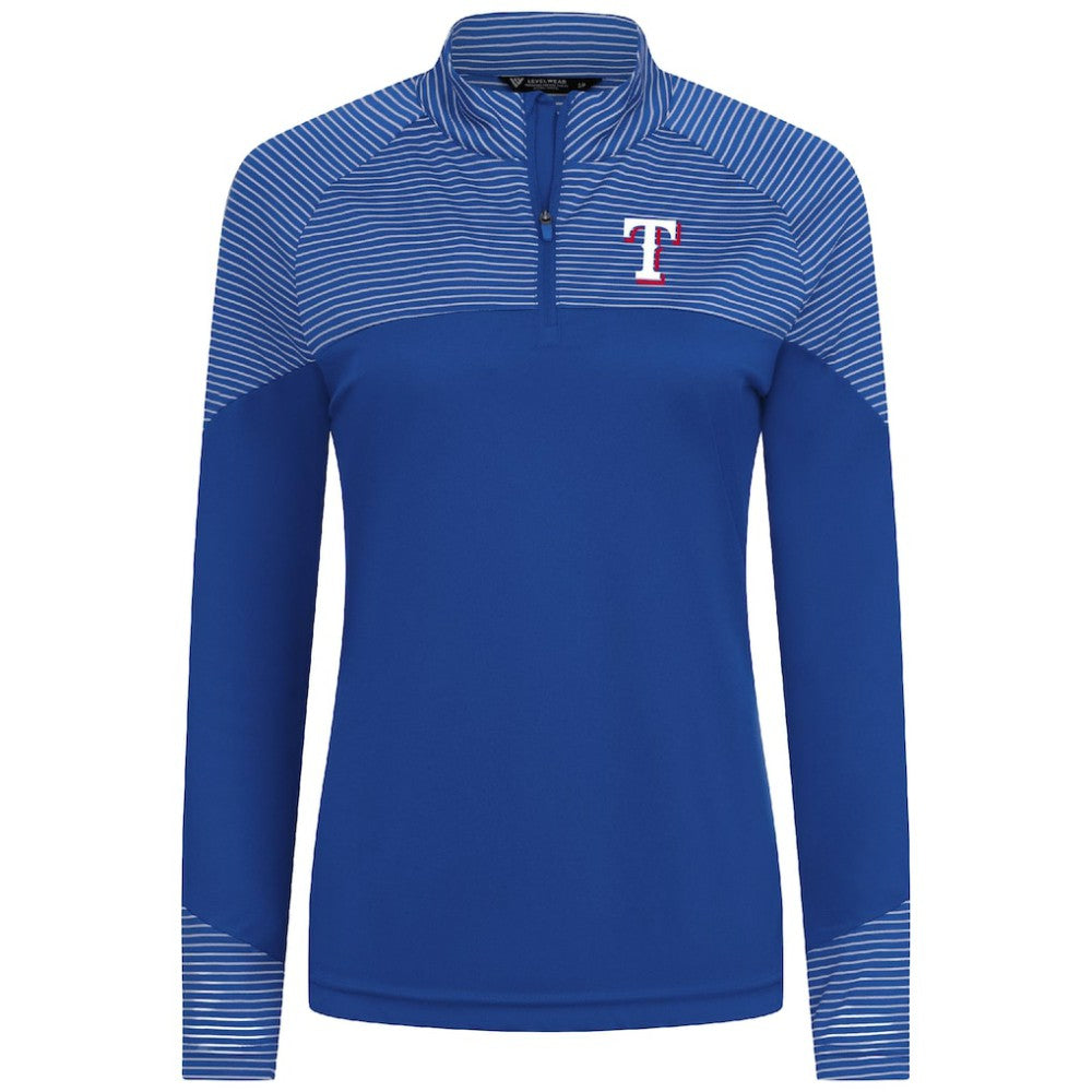 Texas Rangers Levelwear Women's Classic Stripes Insignia 2.0 Raglan Quarter-Zip Top - Royal - MLB on Sale