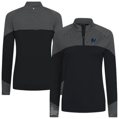 Miami Marlins Levelwear Women's Classic Stripes Insignia 2.0 Raglan Quarter-Zip Top - Black - MLB Lifestyle