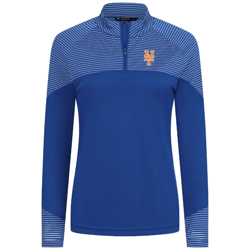 New York Mets Levelwear Women's Classic Stripes Insignia 2.0 Raglan Quarter-Zip Top - Royal - MLB on Sale