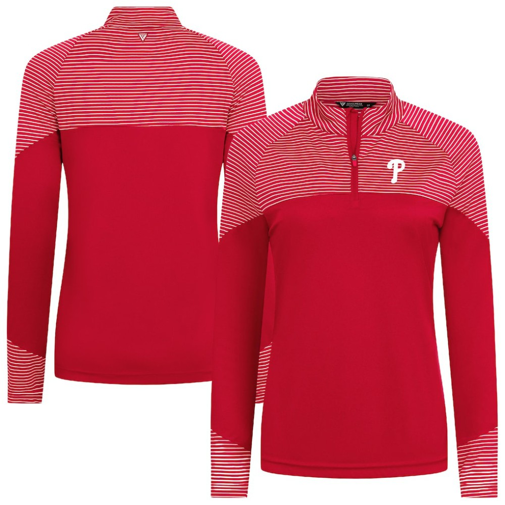 Philadelphia Phillies Levelwear Women's Classic Stripes Insignia 2.0 Raglan Quarter-Zip Top - Red - MLB Discount