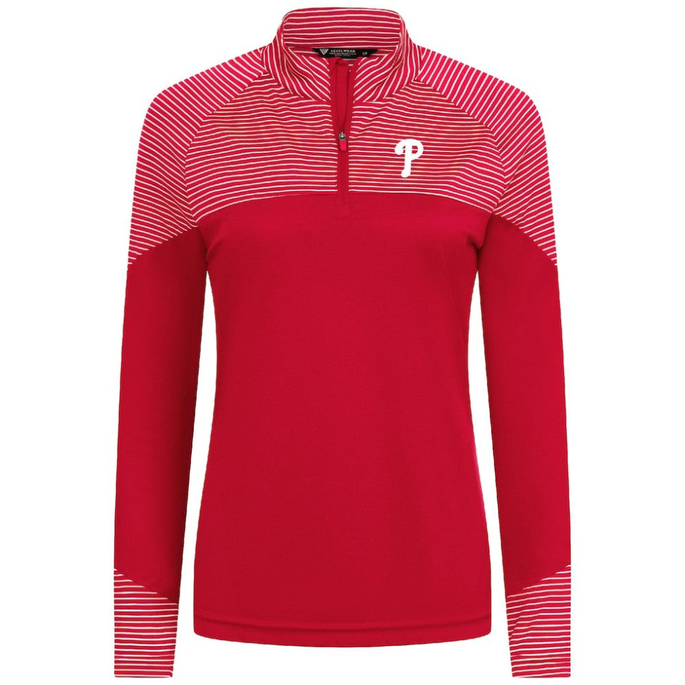 Philadelphia Phillies Levelwear Women's Classic Stripes Insignia 2.0 Raglan Quarter-Zip Top - Red - MLB Discount