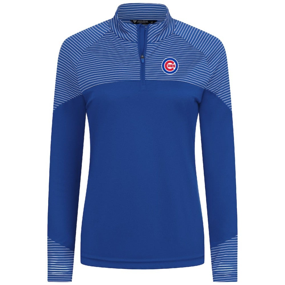 Chicago Cubs Levelwear Women's Classic Stripes Insignia 2.0 Raglan Quarter-Zip Top - Royal - MLB Lifestyle