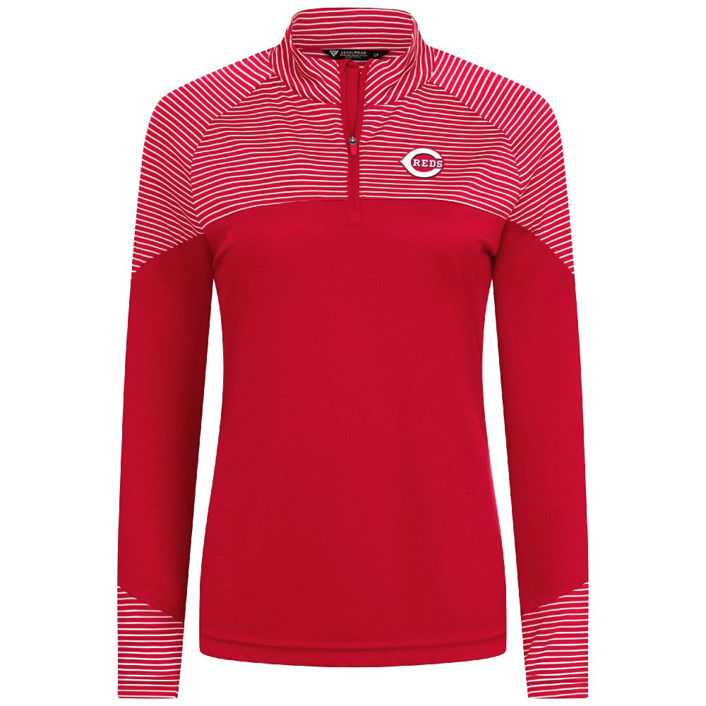 Cincinnati Reds Levelwear Women's Classic Stripes Insignia 2.0 Raglan Quarter-Zip Top - Red - MLB Sale