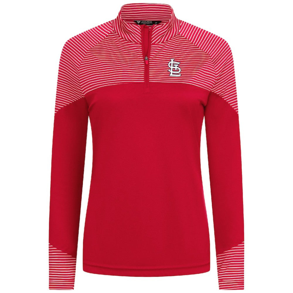 St. Louis Cardinals Levelwear Women's Classic Stripes Insignia 2.0 Raglan Quarter-Zip Top - Red - MLB Discount