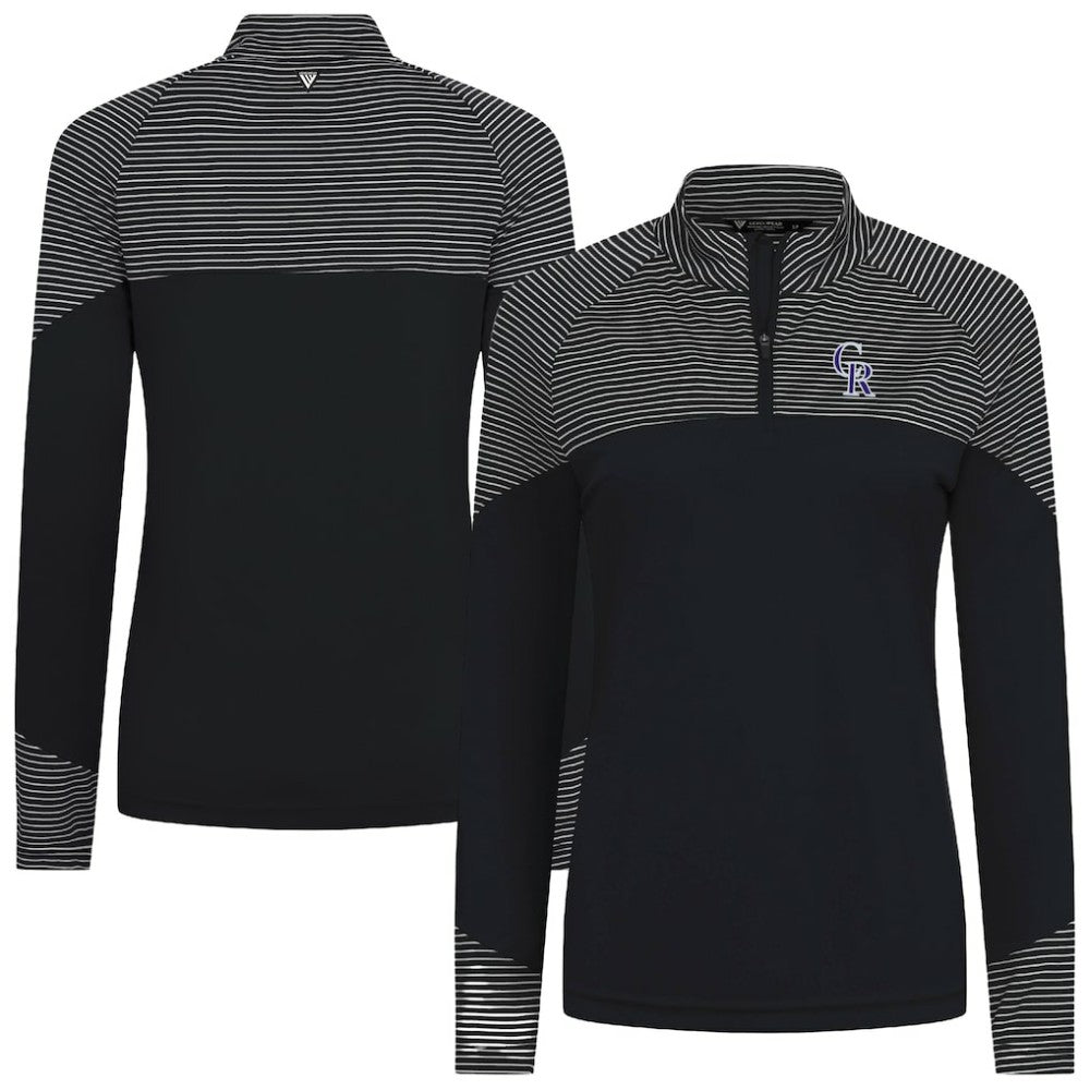 Colorado Rockies Levelwear Women's Classic Stripes Insignia 2.0 Raglan Quarter-Zip Top - Black - MLB Online