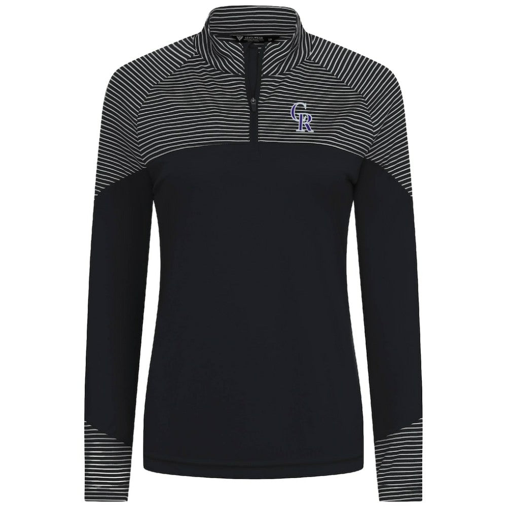 Colorado Rockies Levelwear Women's Classic Stripes Insignia 2.0 Raglan Quarter-Zip Top - Black - MLB Online