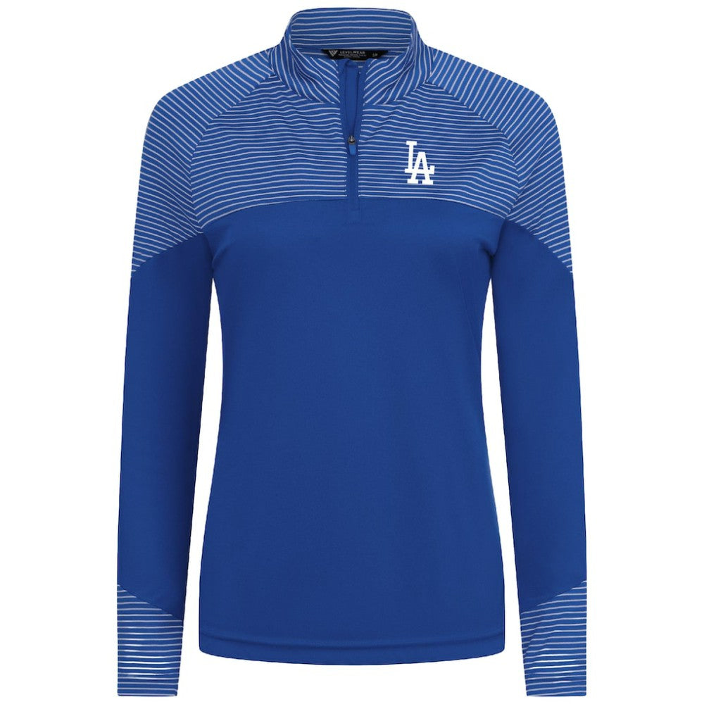 Los Angeles Dodgers Levelwear Women's Classic Stripes Insignia 2.0 Raglan Quarter-Zip Top - Royal - MLB Discount
