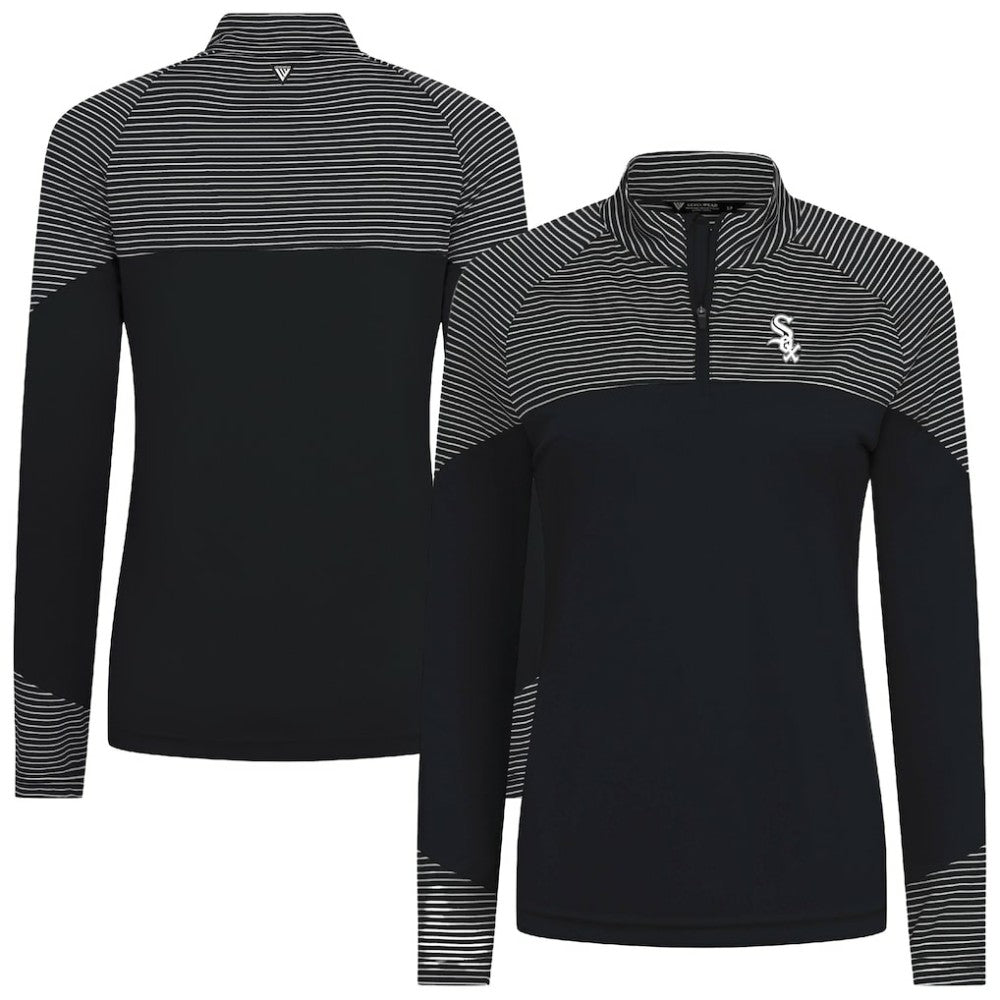 Chicago White Sox Levelwear Women's Classic Stripes Insignia 2.0 Raglan Quarter-Zip Top - Black - MLB on Sale