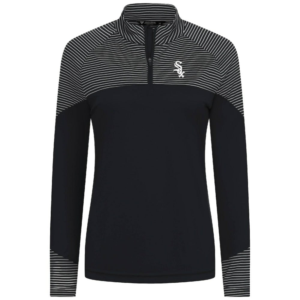 Chicago White Sox Levelwear Women's Classic Stripes Insignia 2.0 Raglan Quarter-Zip Top - Black - MLB on Sale