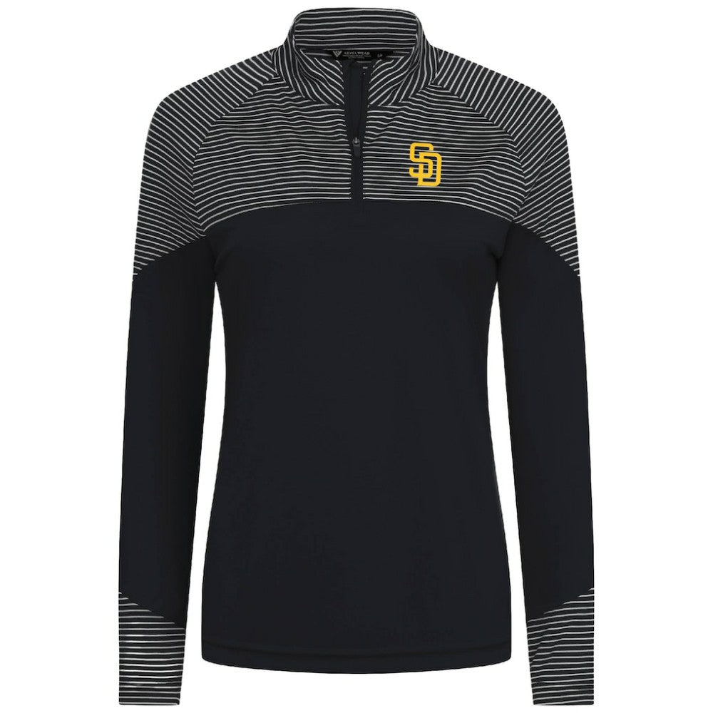San Diego Padres Levelwear Women's Classic Stripes Insignia 2.0 Raglan Quarter-Zip Top - Black - MLB on Sale