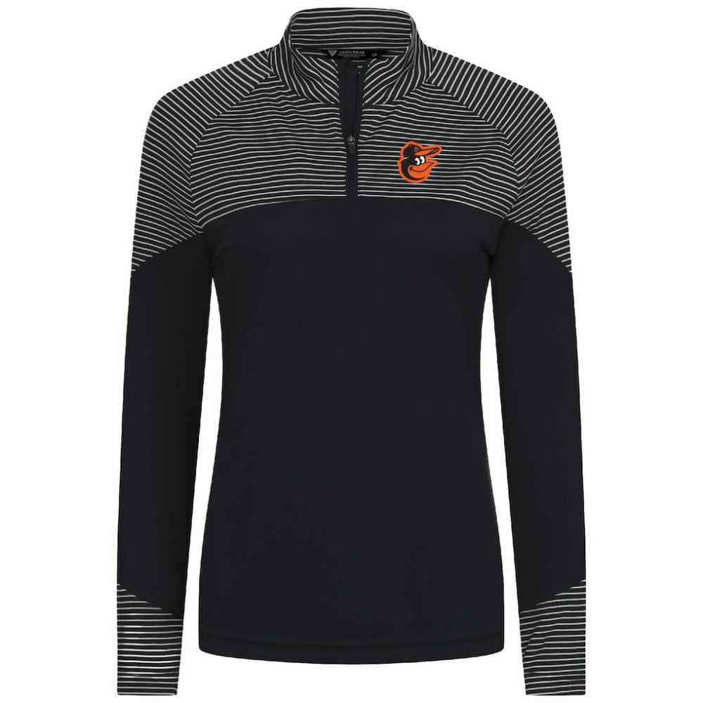 Baltimore Orioles Levelwear Women's Classic Stripes Insignia 2.0 Raglan Quarter-Zip Top - Black - MLB Lifestyle