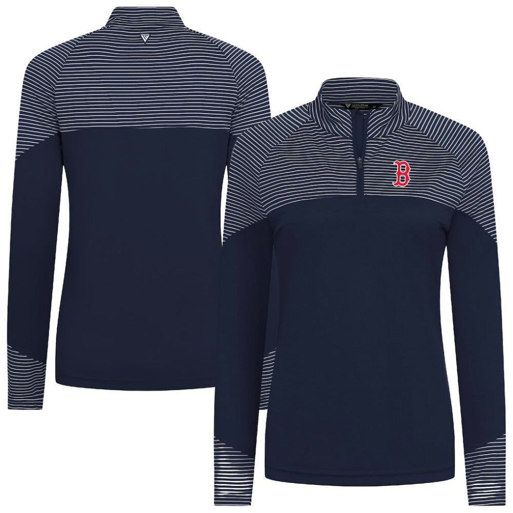Boston Red Sox Levelwear Women's Classic Stripes Insignia 2.0 Raglan Quarter-Zip Top - Navy - MLB Sale
