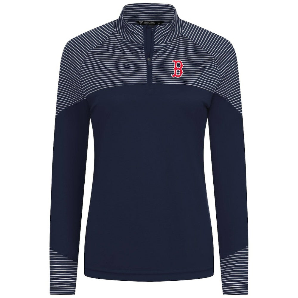 Boston Red Sox Levelwear Women's Classic Stripes Insignia 2.0 Raglan Quarter-Zip Top - Navy - MLB Sale