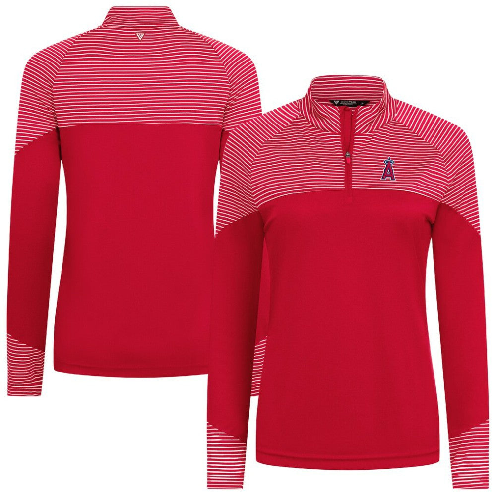 Los Angeles Angels Levelwear Women's Classic Stripes Insignia 2.0 Raglan Quarter-Zip Top - Red - MLB on Sale