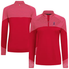 Los Angeles Angels Levelwear Women's Classic Stripes Insignia 2.0 Raglan Quarter-Zip Top - Red - MLB on Sale