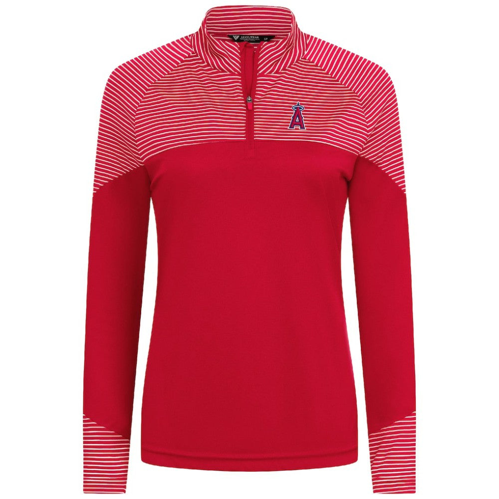 Los Angeles Angels Levelwear Women's Classic Stripes Insignia 2.0 Raglan Quarter-Zip Top - Red - MLB on Sale