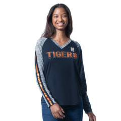 Detroit Tigers G-III 4Her by Carl Banks Women's Top Dog Raglan Long Sleeve V-Neck T-Shirt - Navy - MLB Sale