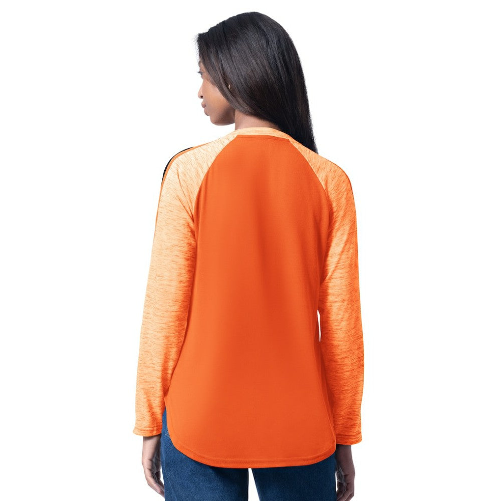 Baltimore Orioles G-III 4Her by Carl Banks Women's Top Dog Raglan Long Sleeve V-Neck T-Shirt - Orange - MLB Lifestyle