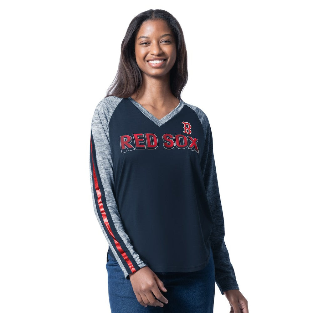 Boston Red Sox G-III 4Her by Carl Banks Women's Top Dog Raglan Long Sleeve V-Neck T-Shirt - Navy - MLB Online