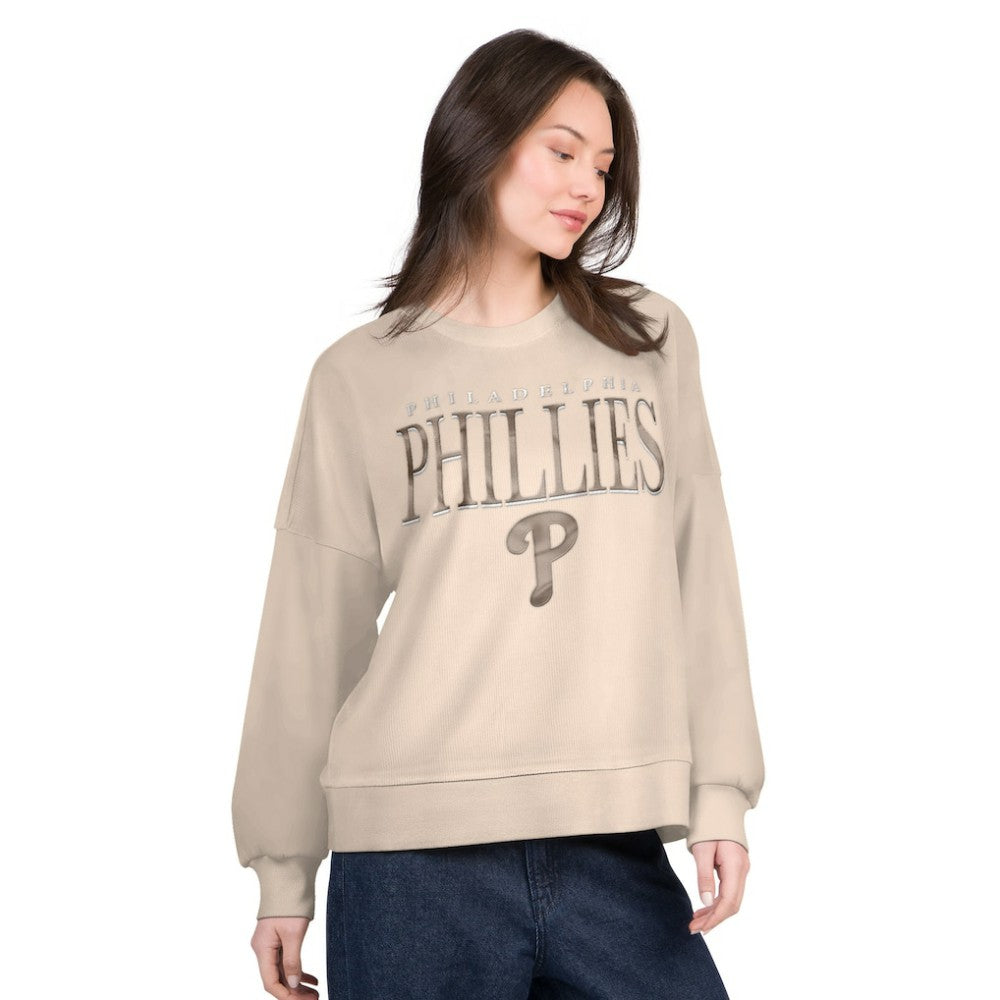 Philadelphia Phillies G-III 4Her by Carl Banks Women's Oversized Vet II Sweatshirt - Sand - MLB on Sale