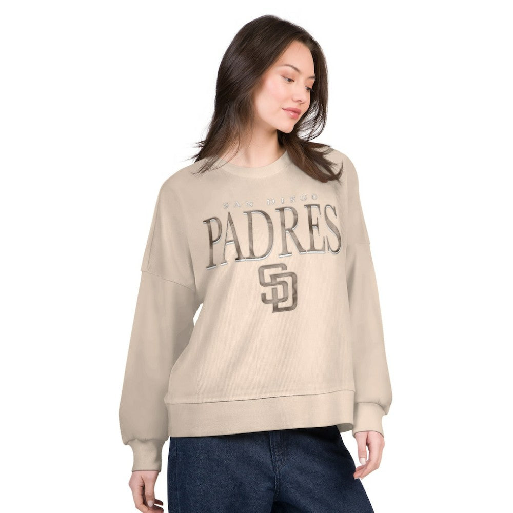 San Diego Padres G-III 4Her by Carl Banks Women's Oversized Vet II Sweatshirt - Sand - MLB on Sale