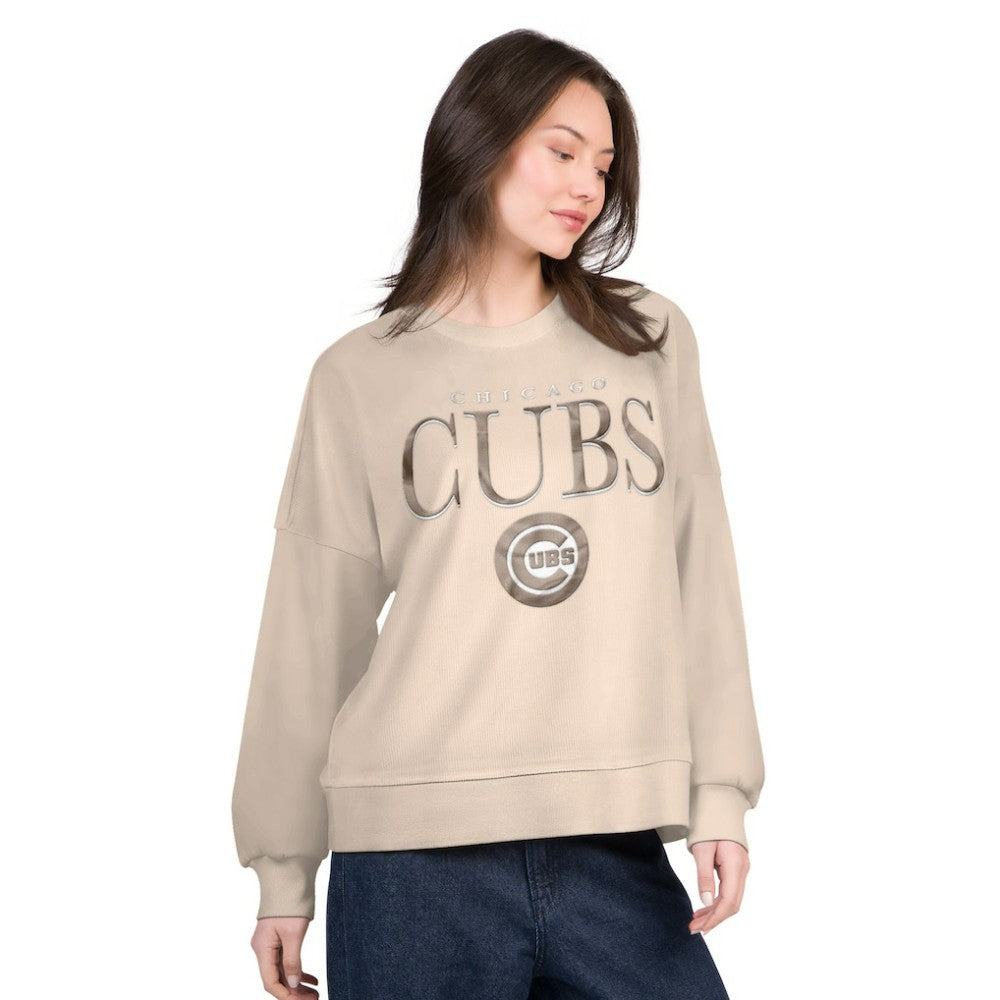 Chicago Cubs G-III 4Her by Carl Banks Women's Oversized Vet II Sweatshirt - Sand - MLB Sale