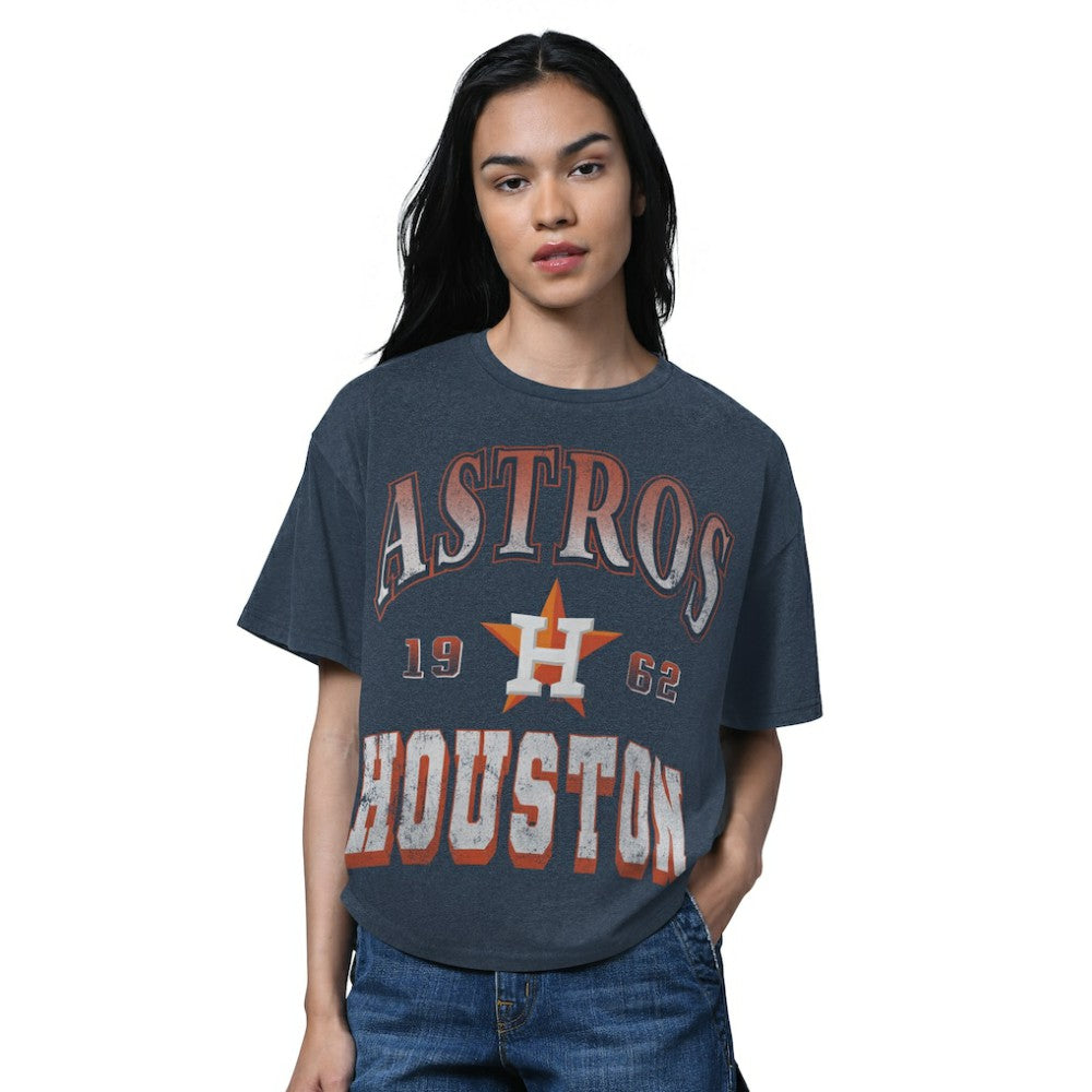 Houston Astros Starter Women's Oversized Hall of Fame T-Shirt - Heather Navy - MLB Lifestyle