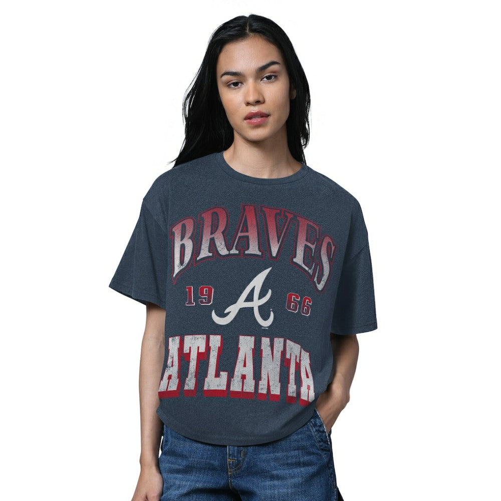 Atlanta Braves Starter Women's Oversized Hall of Fame T-Shirt - Heather Navy - MLB Sale
