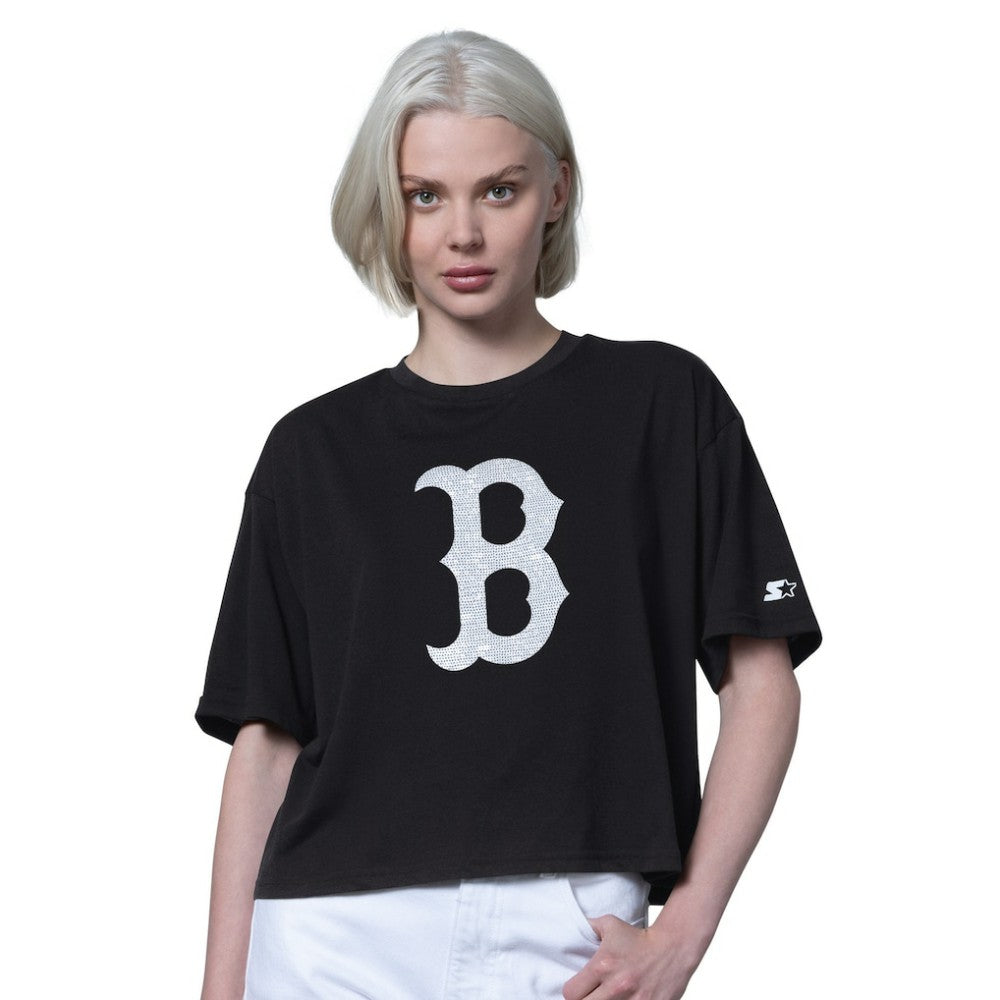 Boston Red Sox Starter Women's Holy Grail Boxy Cropped T-Shirt - Black - MLB Discount