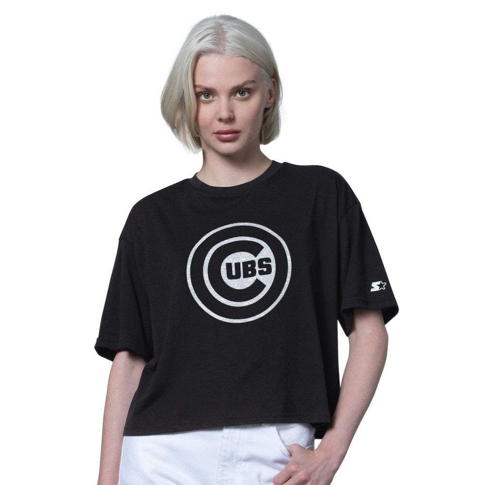 Chicago Cubs Starter Women's Holy Grail Boxy Cropped T-Shirt - Black - MLB Sale