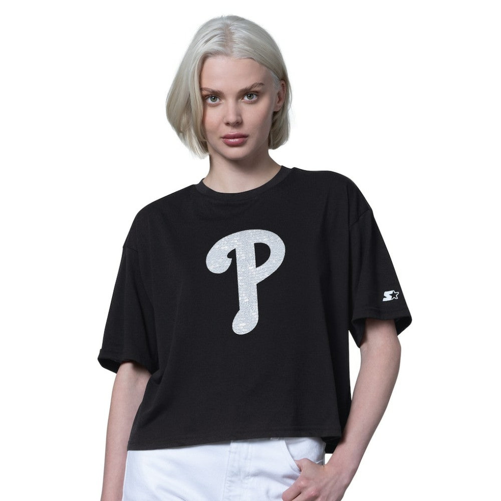 Philadelphia Phillies Starter Women's Holy Grail Boxy Cropped T-Shirt - Black - MLB Sale