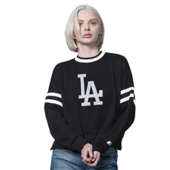 Los Angeles Dodgers Starter Women's Rally Cropped Drop Shoulder Crewneck Sweatshirt - Black - MLB Discount