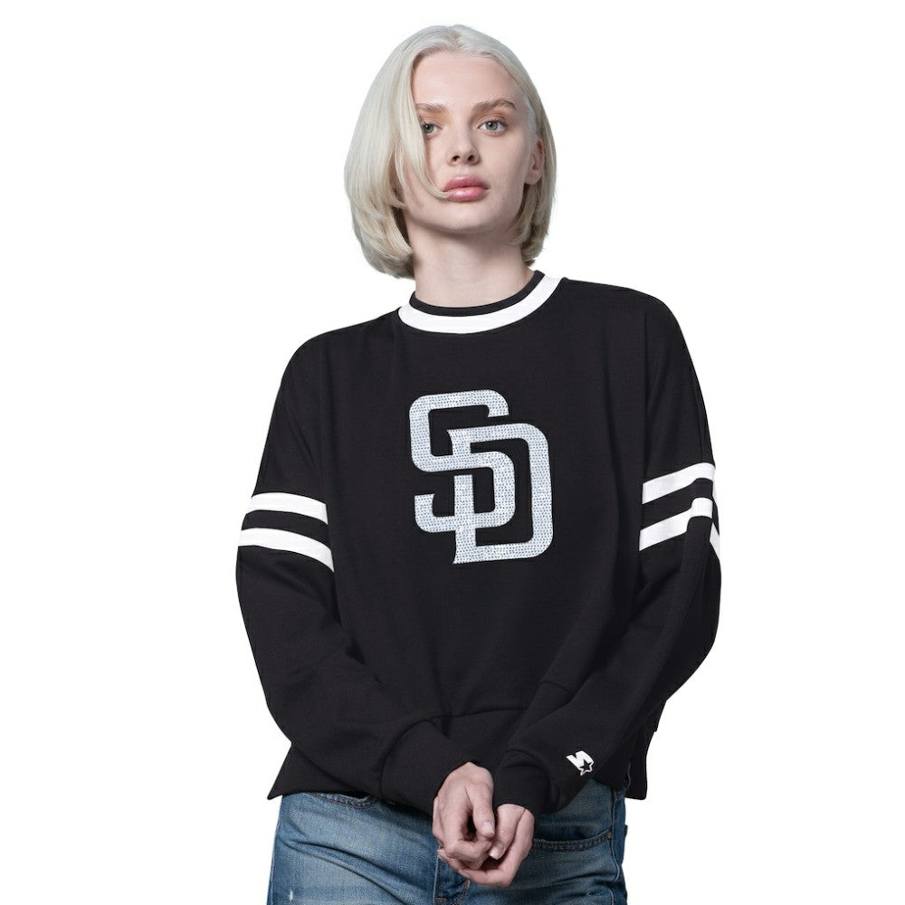 San Diego Padres Starter Women's Rally Cropped Drop Shoulder Crewneck Sweatshirt - Black - MLB Online